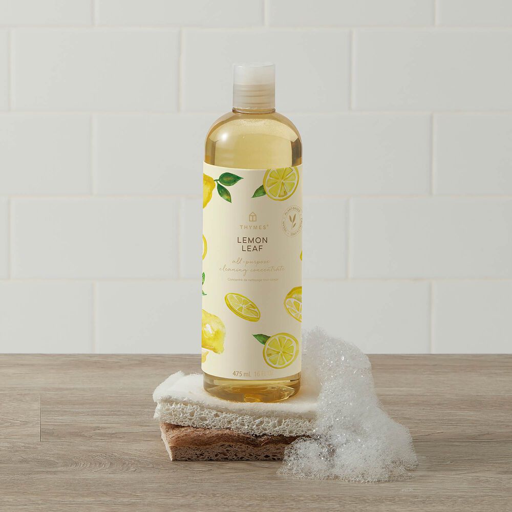 Thymes Lemon Leaf All Purpose Cleaning Concentrate to Clean and Freshen Your Home on top of sponges and bubbles image number 2